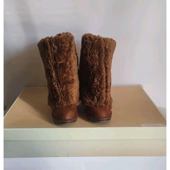 Michael Kors Calista Vicuna Distressed Suede High Knee Faux Fur Boots Size 7.5M - Picture 1 of 12